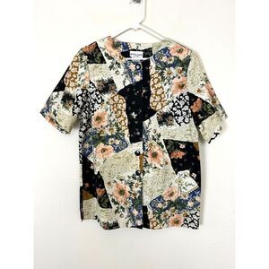 Vintage Jenna Lane Shirt Women's 14‎ Floral quilted pattern button down spring